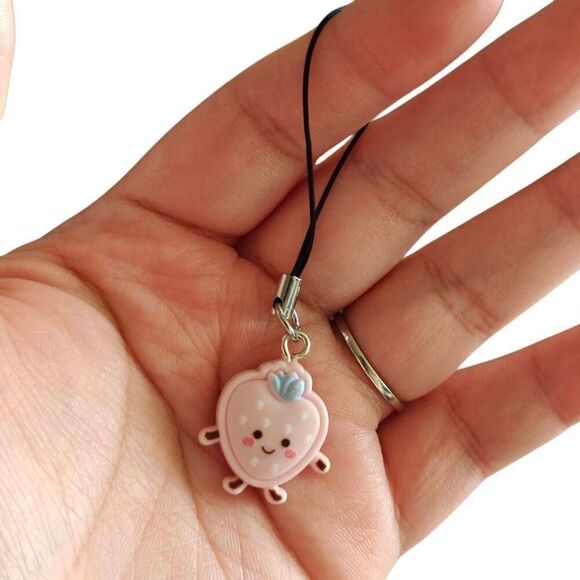 Kawaii Strawberry Phone Charm Keychain - Picture 2 of 2